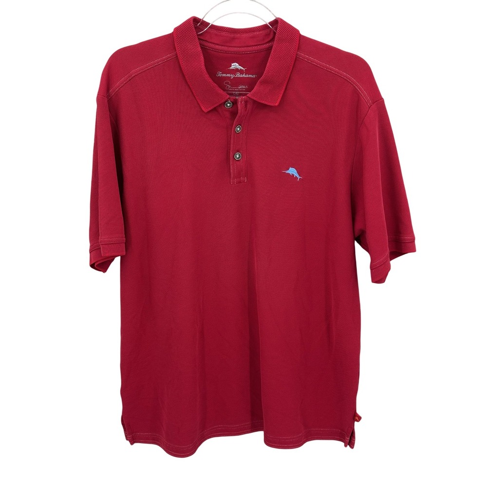 Tommy Bahama Shirt Mens Large Red Polo Supima Cotton Logo Golf Casual Preppy